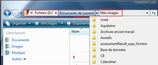 Explorateur : barre d'adresse