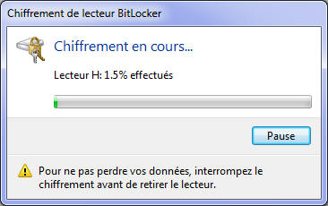BitLocker Chiffrement en cours