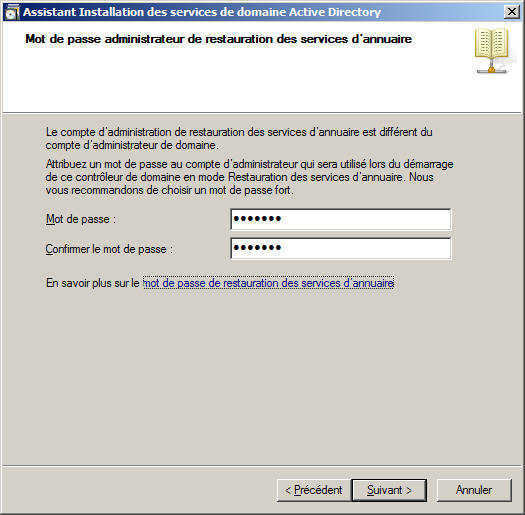 dcpromo : mot de passe