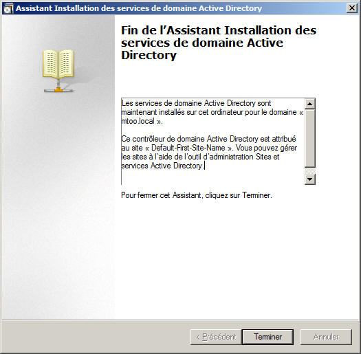 dcpromo : fin de l'assistant