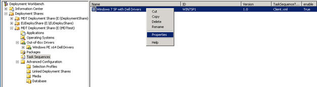 MDT task sequence properties