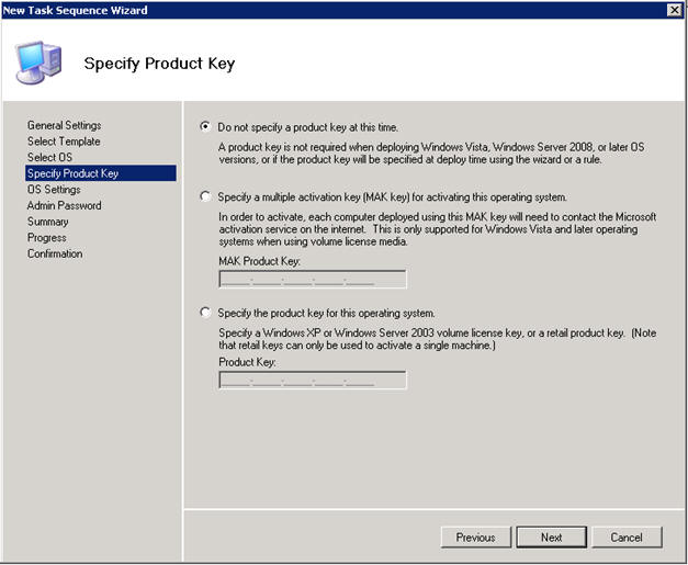 product key selection