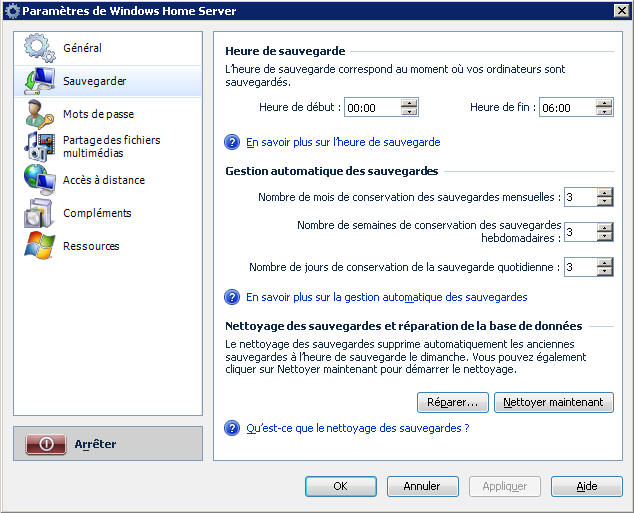 Windows Home Server - sauvegarder