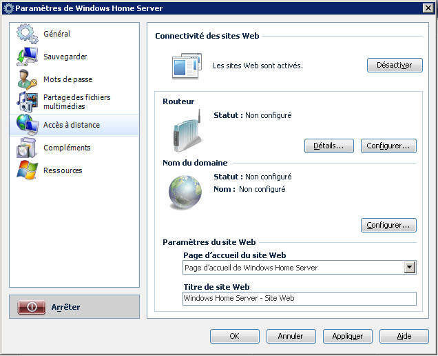Windows Home Server - Accès à distance