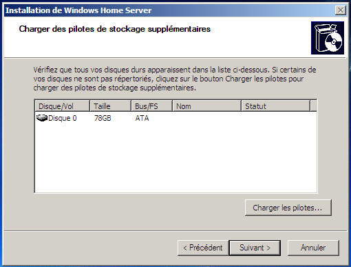 Windows Home Server disques