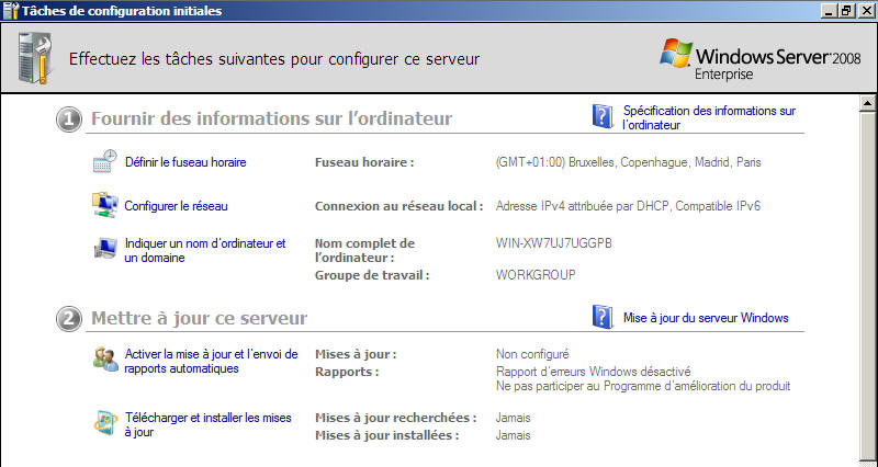 Windows Server 2008 - Taches initiales